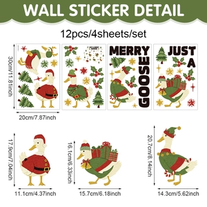 Christmas duck wall sticker set with 12 glitter PVC decals for holiday home decoration