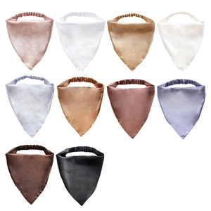 Set of 10 solid color satin triangle headscarves with elastic bands in various vibrant shades