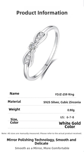 Detailed view of S925 silver bow ring with zircon insets, size US 6-7-8, 0.90g weight