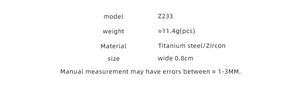 Titanium steel bracelet with zircon inlay features 0.8cm width and 11.4g weight specifications