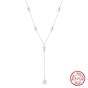 925 Sterling Silver Freshwater Pearl Y-Shaped Lariat Necklace For Women Elegant Gold Silver Plated Rhinestone Long Pendant Jewelry For Party Wedding