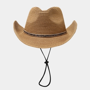 Western straw cowboy hat with snake print band and rhinestones for beach vacation