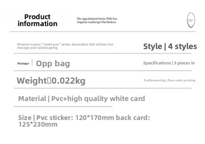 Detailed size and material specification sheet for 3D scenery scrapbooking stickers