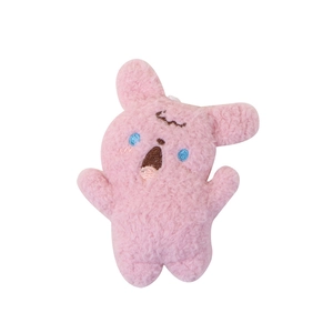 Pink plush puppy keychain pendant with blue eyes and soft fur for bags
