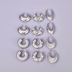 C-Shape Hoop Earrings Stainless Steel Hollow Geometric Croissant Design Retro Minimalist Fashion Jewelry For Women