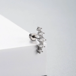Silver titanium steel ear cartilage stud with five graduated round zircon crystals
