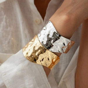 Irregular wavy textured open bangle bracelets in gold and silver finish for women