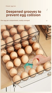 Detail of drawer egg box with 1.5cm deep grooves for secure storage and smooth pulling