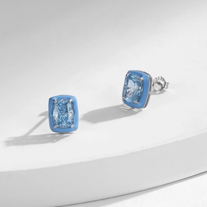 Boucles d'oreilles géométriques en argent S925 avec pierre bleue et cadre en émail