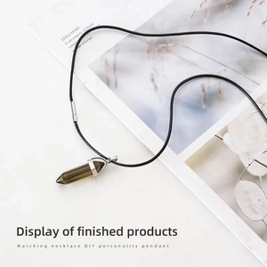 Smoky quartz hexagonal crystal pendant necklace with silver clasp on black cord