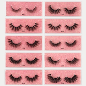 Set of 10 pairs 3D voluminous curled false eyelashes with pink glitter base
