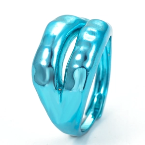 Minimalist blue adjustable open ring with irregular geometric textured finish