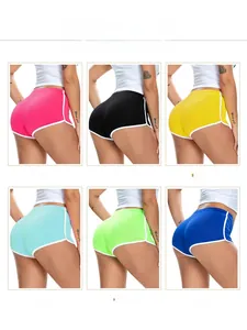 Detail of high-stretch sports shorts with contrast trim and lifting fit in six colors
