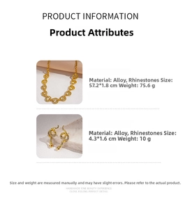 Detail showing gold snake chain necklace and earrings with rhinestones dimensions