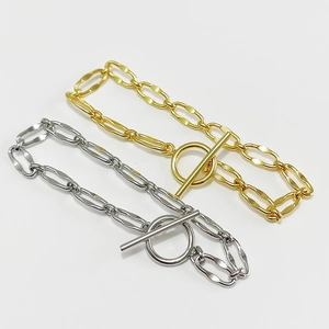 Minimalist 925 sterling silver chain bracelets with OT toggle clasp in gold and silver