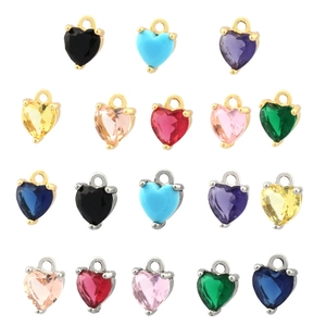 18K gold-plated heart charms with colorful cubic zirconia for DIY jewelry making
