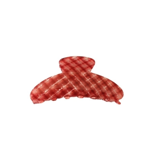 French acetate shark hair claw clip with a stylish red checkered pattern on white background