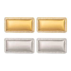 Polished rectangular stainless steel stud earrings in gold and silver with zircon borders