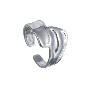 Macro view of adjustable silver water wave ring with minimalist polished liquid texture