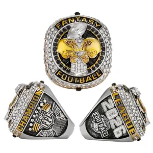 2026 Fantasy Football Champion Ring with football helmet design and crystal settings