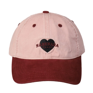 Pink and red washed cotton baseball cap with embroidered heart and PEACE LAB text