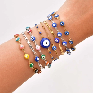 Pulsera Mal De Ojo Acero Inoxidable Esmalte Goteo Aceite Cadena Ajustable Joyería De Moda Para Mujeres Amuleto Elegante