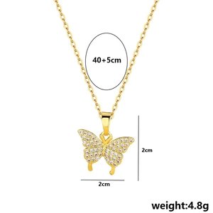 Elegant gold titanium steel butterfly necklace with sparkling zircon pavé pendant