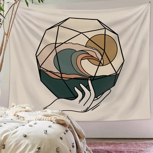 Tapisserie murale bohème minimaliste avec soleil et géométrie pour décor de chambre