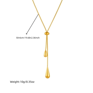 Golden Y-shaped stainless steel drop fringe necklace with snake chain design and dimensions
