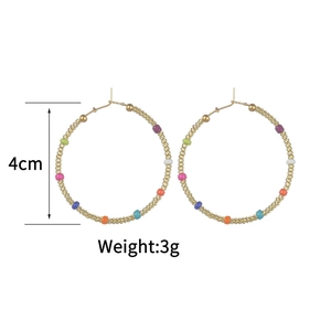 Bohemian style 14K gold titanium hoop earrings with rainbow beads in a 4cm diameter circle