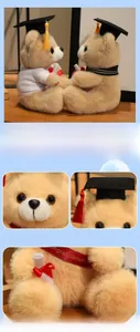 Detailed macro view of plush graduation teddy bear with velvet fabric and doctoral cap