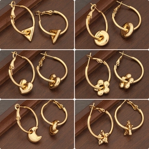Minimalist Stainless Steel Heart Moon Star Flower Geometric Hoop Earrings For Women Gold Plated Fashion Jewelry Accessories