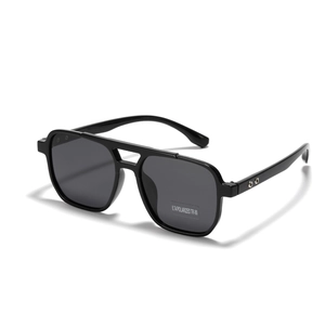 Classic black TR90 square frame polarized sunglasses with double bridge design