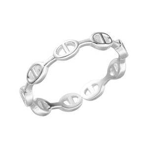 Minimalist S925 sterling silver anchor link ring with adjustable open band design