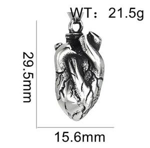 Vue détaillée d'un pendentif en forme de cœur anatomique en acier argenté antique