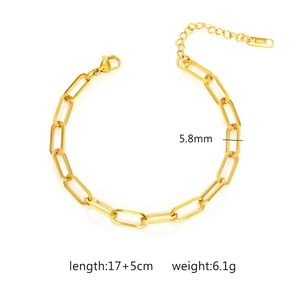 Detail of gold paperclip chain bracelet showing the adjustable lobster clasp and 5cm extension