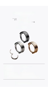 Three-layer 316L stainless steel hinged nose rings in gold, rose gold and silver