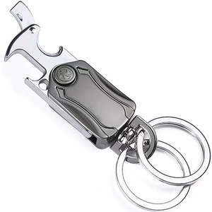 Zinc alloy rotating keychain with bottle opener and double rings in silver and gun grey