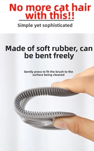 Macro detail of flexible grey silicone pet hair remover brush showing soft rubber bristles