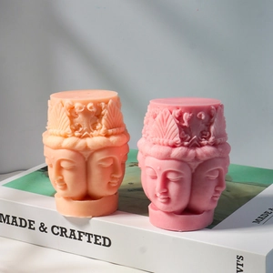 Texture dettagliate in rilievo dello stampo in silicone a testa di Buddha per candele
