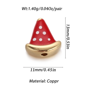 Detail showing red watermelon charm dimensions and copper material for DIY jewelry
