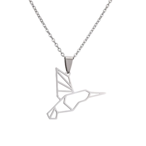 Minimalist silver origami hummingbird necklace in stainless steel with lobster clasp