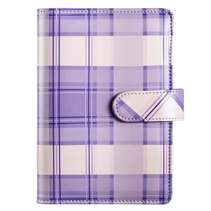 A6 loose-leaf budget binder with purple plaid pattern and secure magnetic buckle closure