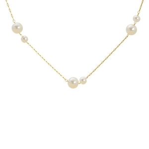Élégant collier en acier titane doré avec chaîne réglable et détails de perles blanches