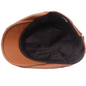 British style brown faux leather flat cap for men with premium inner fabric lining