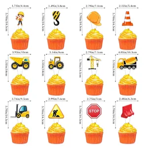 Construction theme cake toppers size chart with excavator and truck party decorations