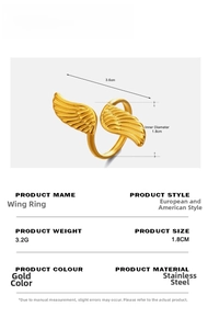Detailed size parameters of adjustable golden wing ring in durable stainless steel