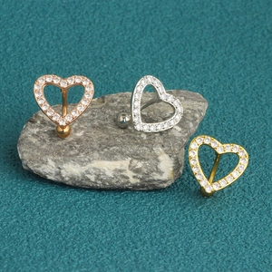 Fashion heart shaped belly rings in rose gold, gold, and silver tones on stone