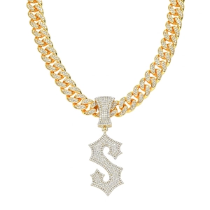 Hip Hop Full Rhinestone Cuban Chain Letter S Pendant Necklace For Men Gold Silver Alloy Iced Out Personalized Jewelry Gift