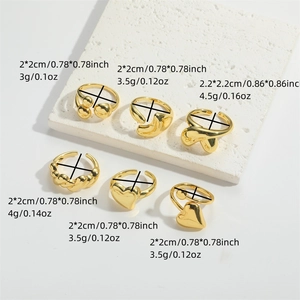 Set of six minimalist 14K gold-plated open rings including heart and twist designs